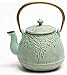 Toptier Teekanne,Teekessel Aus Gusseisen Mit Edelstahl-Tee-Ei,Langlebiger Wasserkocher Aus Gusseisen,Blatt-Design-Teekanne,Herdsicher,Beschichtet Mit Voll Emaillierter Innenseite(32 Oz/950 Ml)Grün