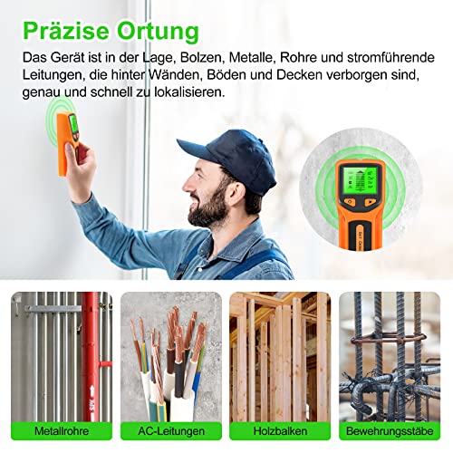Leitungssucher Ortungsgerät Stromleitungsfinder 5 in 1 Wandscanner Metall Detektor mit HD LCD...