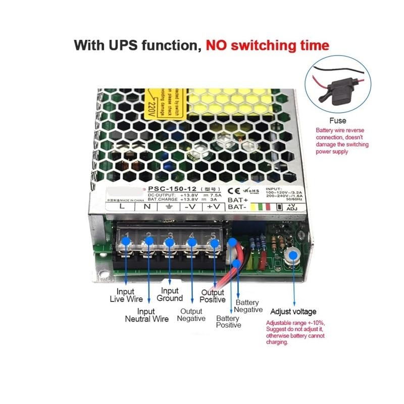 Zasilacz awaryjny (UPS) 150 W z terminalem ładowania baterii i bezpiecznikiem PSC-150-12 PSC-150-24(12v-150w)