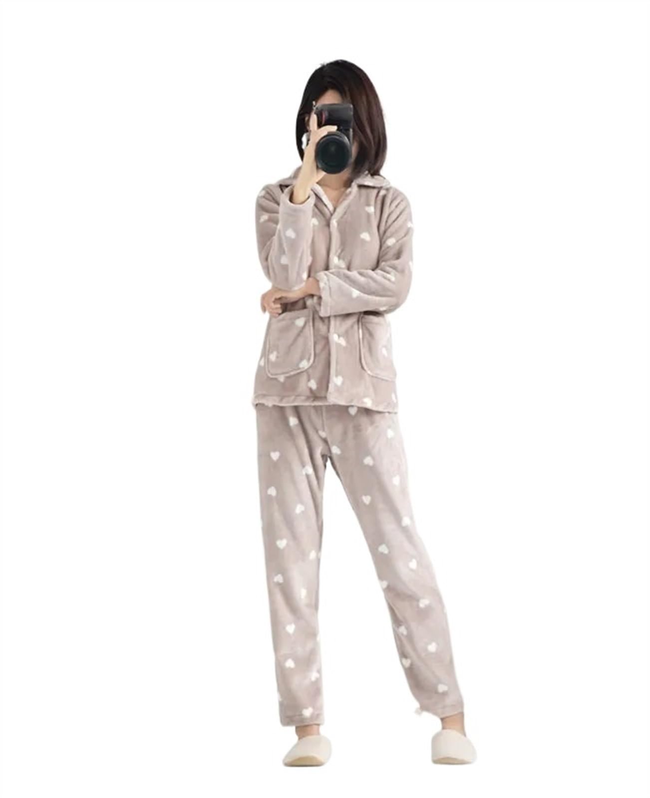 MeiDai Dulce Otoño Invierno cárdigan de Franela Conjunto de Pijamas de Moda Pantalones de Manga Larga Traje Pijama for el hogar Pink, Size : L