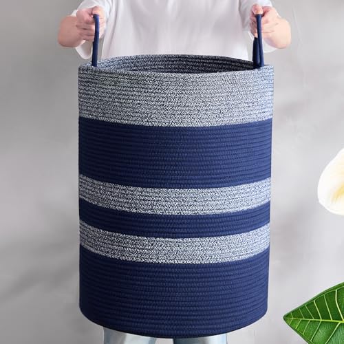 Image of Blue Hamper Tall Woven Laundry Basket 80L Large