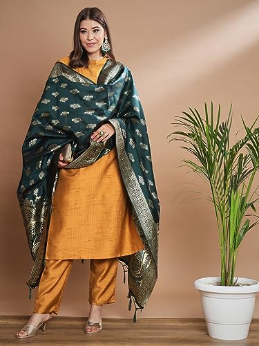 Image of VredeVogel Women's Cotton Silk Blend Straight Kurta Trouser With Dupatta Set