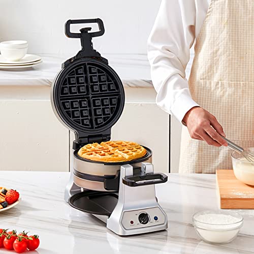 Vevor 2-Layer Waffle Maker, 1400W Round Waffle Iron, Non-Stick Waffle Baker Machine With Browning Control, 180° Rotable Belgian Waffle Maker, Teflon-Coated Baking Pans, Stainless Steel Body, 120V #TOP7