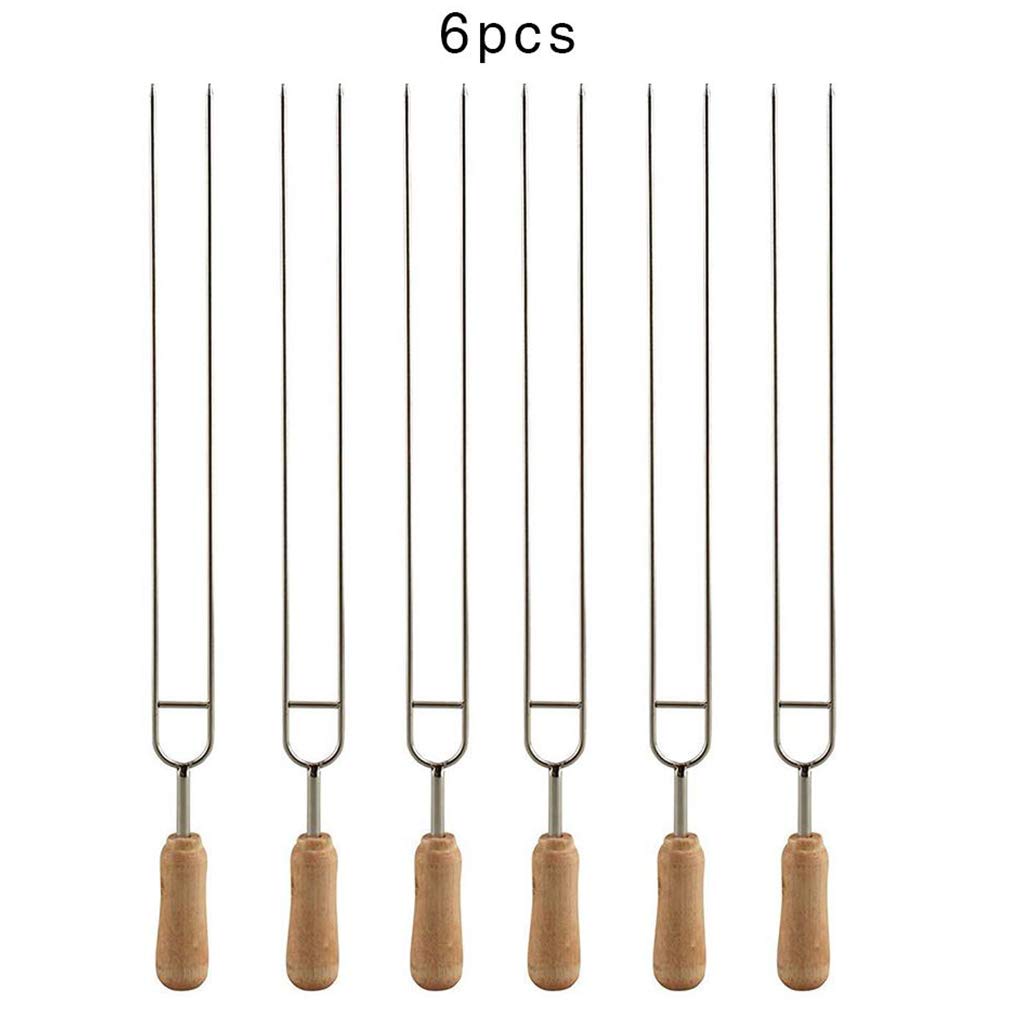 NEWFT 6pcs Stainless Steel U-Shaped Barbecue Brazing Fork Needle Grilling Skewers Double Prong BBQ Tools
