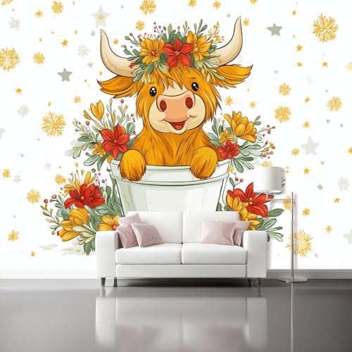 Papel Pintado Panorámico - Casa De Campo Dibujos Animados Animales Mural Fotográfico Artístico 300 x 210 cm, Marrón Papel Pintado No Tejido Decoración De Pared Sala Oficina Salón Dormitorio