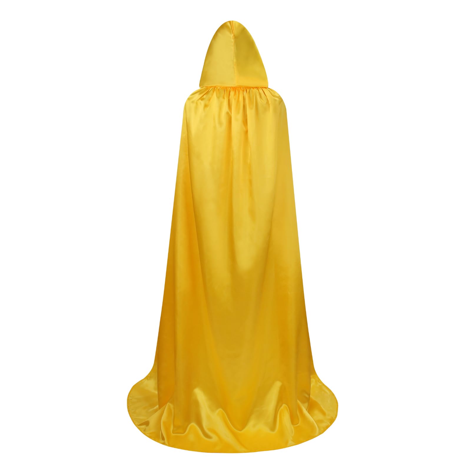 RRCBMD Adult Satin Hooded Cloak Unisex Long Yellow Cape with hood Ponchos Women Men Halloween Cosplay Cloak Costume 43.3Inch - Image 2