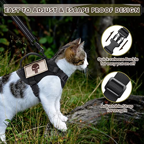 SALFSE Tactical Cat Harness and Leash, Escape Proof Large Cat Walking Vest,Adjustable Soft Mesh Pet Vest Harness with Control Handle, Molle Patches Black by SALFSE - Image 3