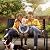 50" Outdoor Garden Bench, Cast Iron Metal Frame Patio and Porch Welcome Benches with Classic Americana Style Backrest and Weatherproof Seat, Park Decorative Memorial Bench (Black & Woodgrain Colors)