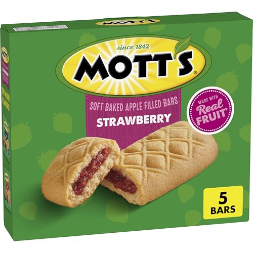 Mott's Soft Baked Apple Filled Bars, Strawberry Flavor Snacks, Made with Real Fruit, 5 Ct, 6.55 oz