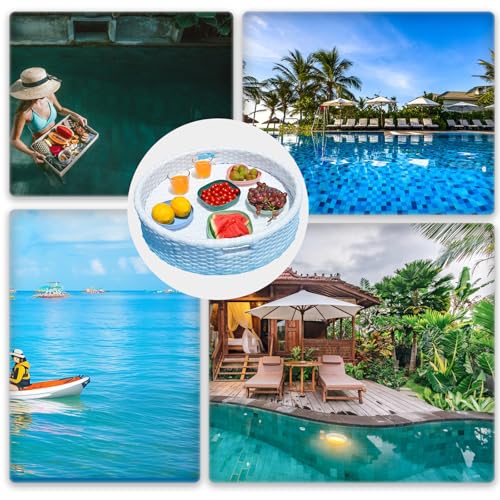 Vassoio da portata galleggiante in rattan per piscina idromassaggio e spiaggia, perfetto per bevande, brunch e feste estive, ideale per rilassarsi all'aperto e utilizzare le sorgenti termali