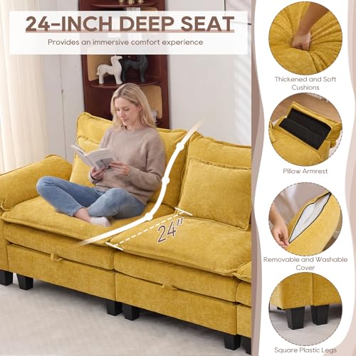 Image of IPKIG 151 inch Modular Cloud Couch with Storage, U Shaped Sectional Sofa with Ottoman & Pillow, Chenille Deep Seat Sectional Couches for Living Room, Apartment, Yellow