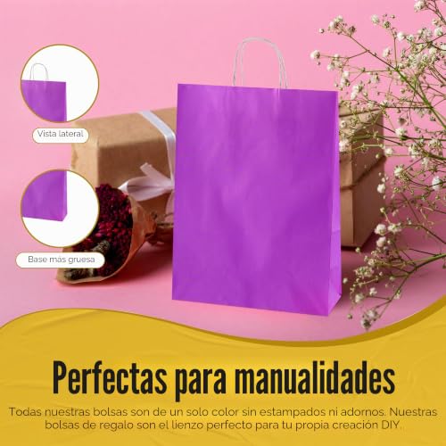 Bolsas de papel moradas con asas de Thepaperbagstore, pack de 30 unidades medianas 6