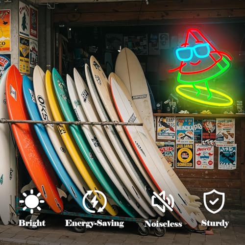 Image of Watermelon Neon Sign Dimmable Watermelon Surfer Led Sign Cute Summer Fruit Party Decorations Surfing Neon Light Sign for Surfboard Wall Decor