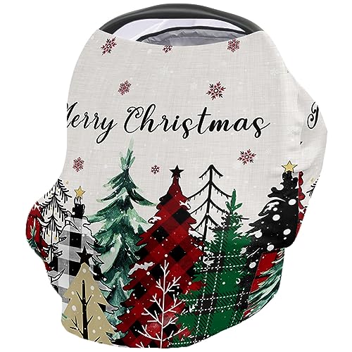 Nursing Cover for Breastfeeding Scarf, Merry Christmas Gold Snowflake Xmas Tree Vintage Baby Car Covers Super Soft Multi Use for Canopy Shopping Cart Cover Blanket Stroller Cover