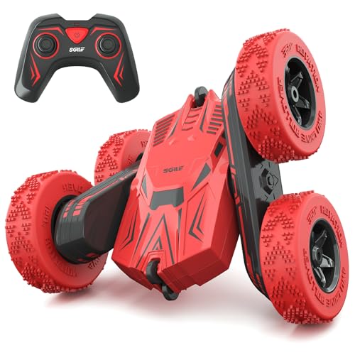 SGILE RC Voiture Télécommandée - 4WD Stunt Car avec Batterie Rechargeable, Rotation à 360 Degrés Camion Radiocommandée, Voiture Jouet Cadeaux pour Enfants de 6 à 12 Ans, Rouge
