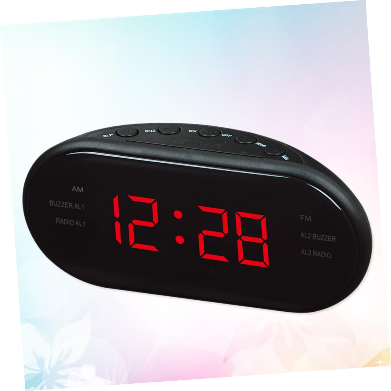 SEWACC Radio Despertador Digital con Radio Am y Luces Nocturnas, Pantalla Curva Grande y Función de Repetición para Mesita de Noche, Diseño Plástico Rojo
