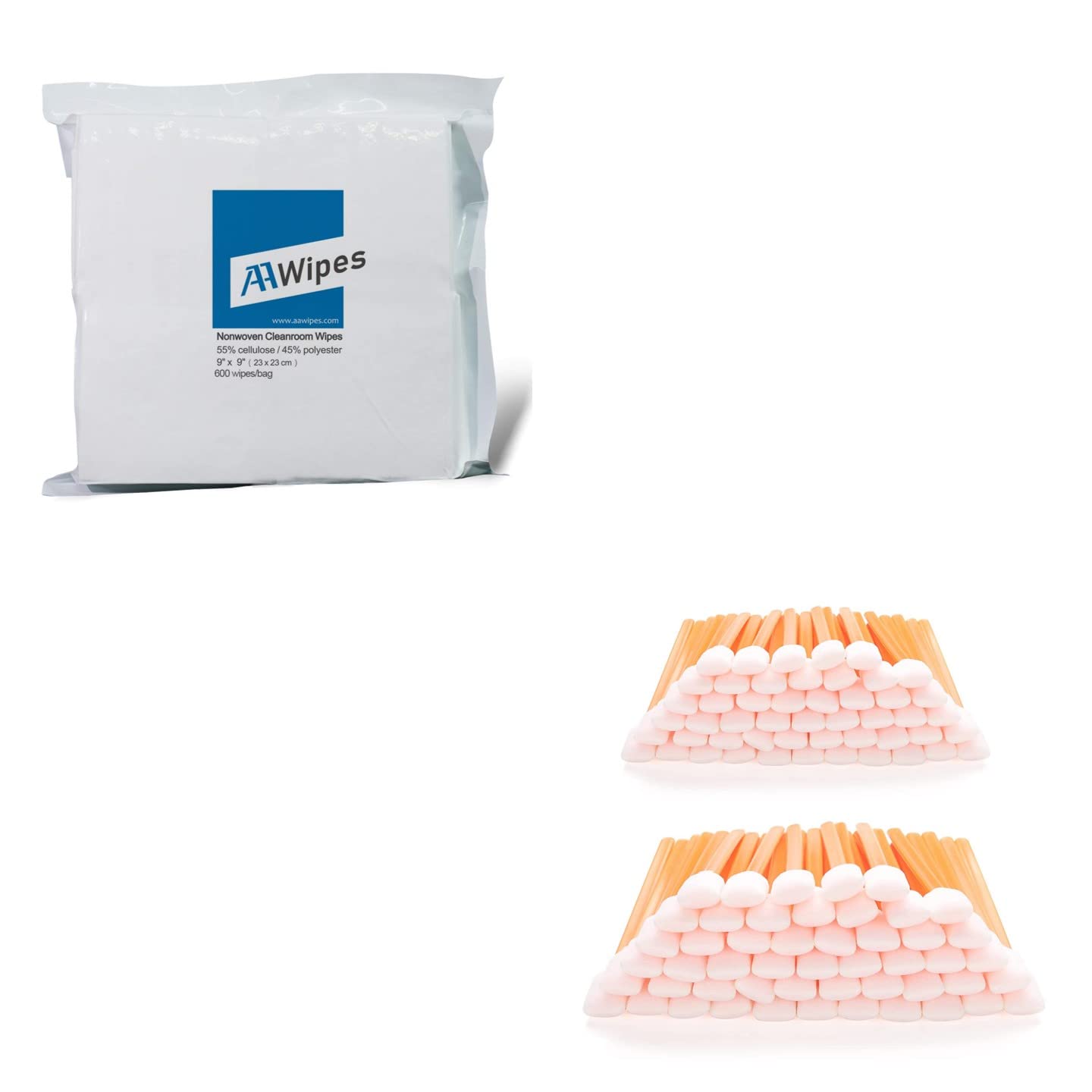 Cleanroom Wipes Nonwoven Wipes Cellulose/Polyester Blend (Grade A, 68 Gram) 9" x 9" (Bag of 600 Pcs) for Lab, Electronics, Pharmaceutical, Printing and Semiconductor Industries & Swabs