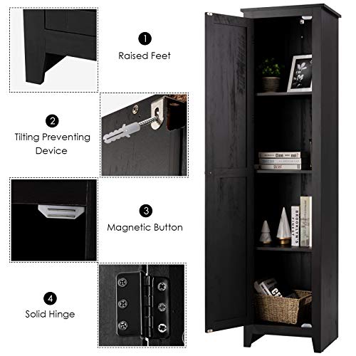 Giantex Tall Storage Cabinet Free Standing Floor Storage Tower With Four Shelves And Single Door, Narrow Cabinet For Bedroom, Living Room, Bathroom 17X16X72 Inch Utility Storage Cabinet (Black) #TOP2
