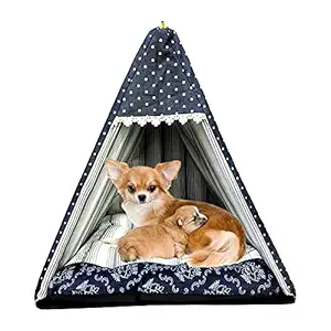 Jainsons Pet Products Winter Warm Pet Small Dog and Cat Bed Soft Triangular Bed Sleeping Pet Bed Detachable Washable (Blue-White)
