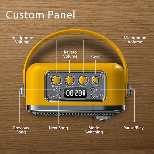 Image of iGear Classic Retro Bluetooth Speaker with Wireless Mic | 50W Powerful Sound, 2500mAh Battery, Bluetooth 5.3, MP3 Player, AUX | Portable Karaoke Speaker for Home, Parties | Yellow | 1 Year Warranty
