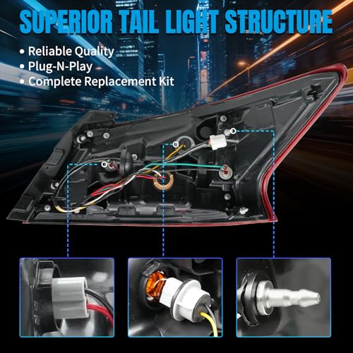 Image of Driver Side Tail Lights Assembly Fits Nissan Altima Taillight 2016 2017 2018, Left Rear Brake Lamp Lens Taillights with Bulb and Harness - Factory Style
