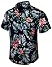 HISDERN Hommes Funky Hawaïenne Floral Feuille Chemises A Manches Courtes Poche Avant Vacances Ete Aloha Imprime Plage Casual Marine Bleu Rose Hawaii Fleur Chemise,XXL,Multicolore-Bleu Marine-3