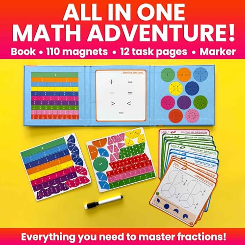 Image of QUOKKA Magnetic Puzzles for Kids Ages 4-6 - Magnetic Fractions Learning Set for Kids 6-12 - Math Games for Homeschooling, Classrooms & Travel - 110 Magnets, 12 Task Pages, Marker - Toddler Travel Toys