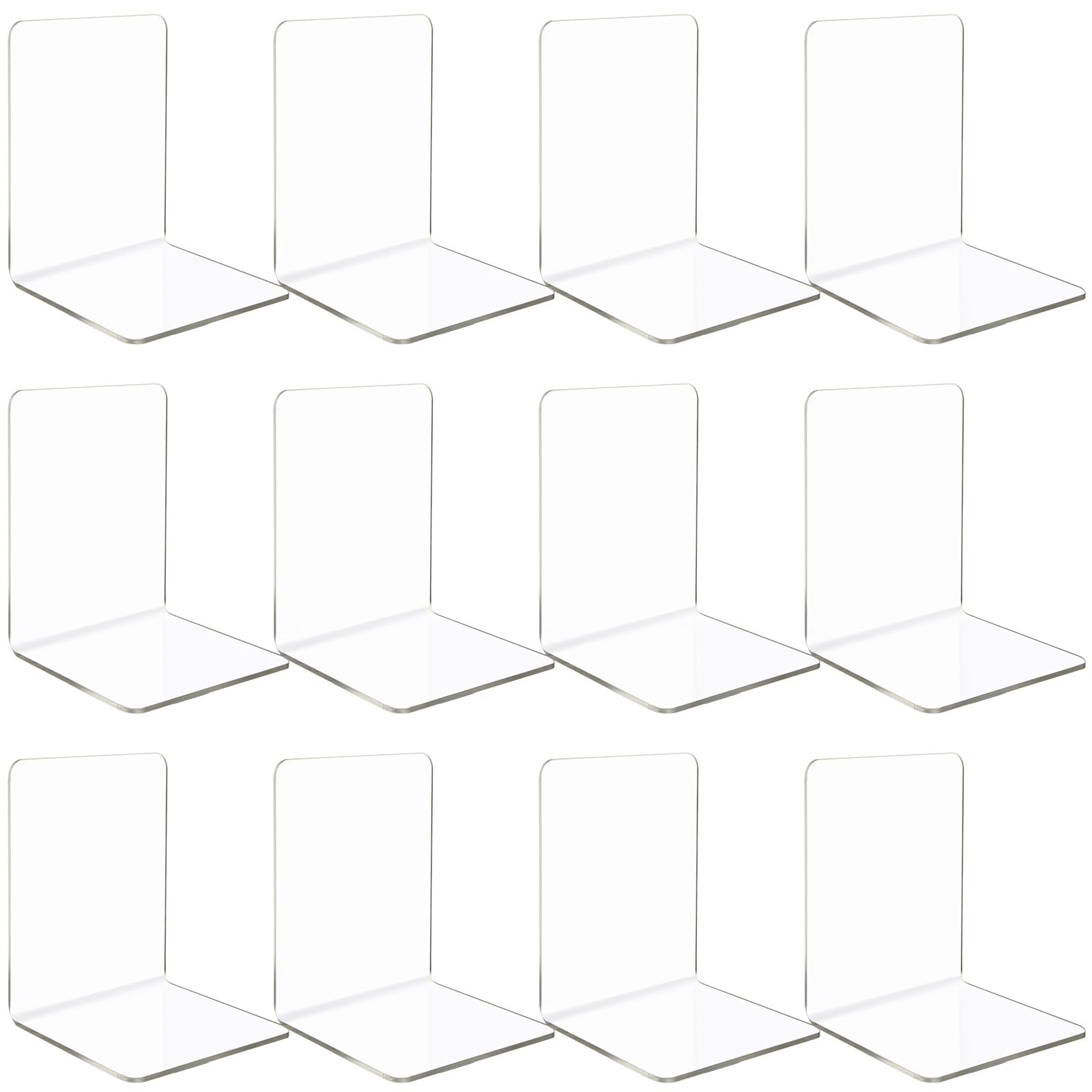 Sujetalibros de acrílico Transparente 13x10x10 cm Forma de L, 12 Piezas