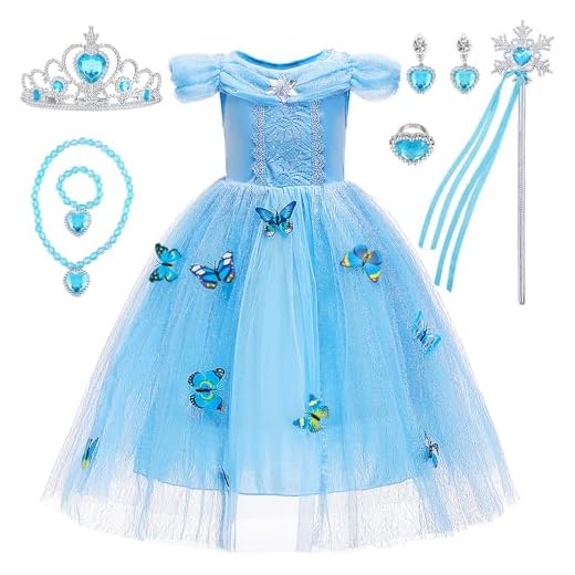 JAMATA Disfraz de Elsa Frozen para Niña 4-5 Años,Incluye Vestido de Princesa,Corona,Varita Mágica,Aretes,Anillo,Collar,Pulsera,Halloween y Fiestas de Cumpleaños,Cosplay,Tamaño 120