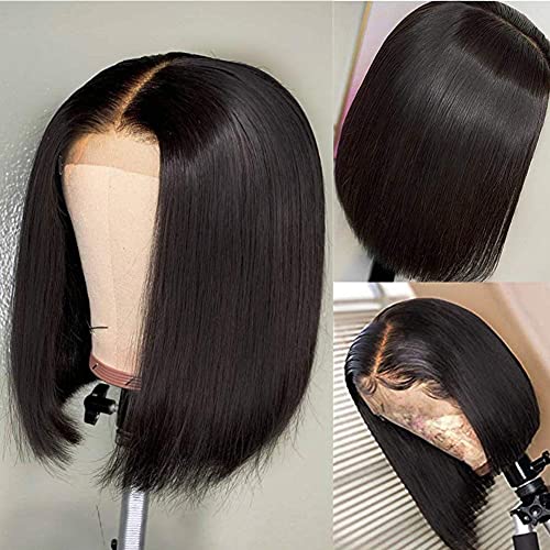 FASHION PLUS Short Straight Bob Wigs Brazilian Virgin Human Hair Lace Front Wigs Human Hair (10 inch) 13x4 Lace Part 150% Density Pre Plucked with Baby Hair