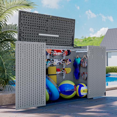 Image of AOXUN Horizontal Storage Sheds 41 Cu.ft, Outdoor Storage Box 160 Gallon, Waterproof Lockable Resin Shed, Patio Storage for Garden, Pool, Cushions, Tools, White