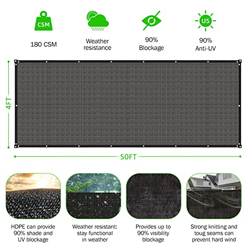 Privacy Screen Fence 4X50Ft Heavy Duty Garden Fence Mesh Shade Net Cover Windscreen For Commercial Outdoor Wall Porch Yard Patio Balcony, 170Gsm 90% Privacy Blockage For Balcony Yard Outdoor Pool #TOP3