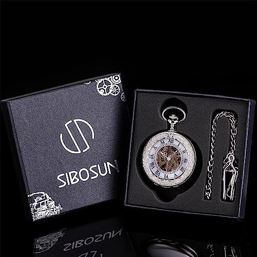 Image of SIBOSUN Pocket Watch Mechanical Skeleton Antique Men Bronze Roman Numerals Hand Wind