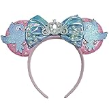 Viwind Bow Ear Headbands for Girls Cinderella Pumpkin Cart Glitte Mouse Ear Headbands for Women Pink Princess Hairband for Adult Birthday Party Favors