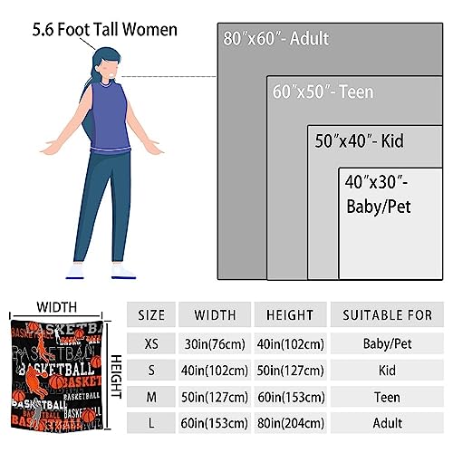 Mercuryelf Basketball Throw Blanket - Soft, Fuzzy & Warm - 40x50 Inches Flannel Blankets for Travel, Office - Black Sports Throws Gift for Kids