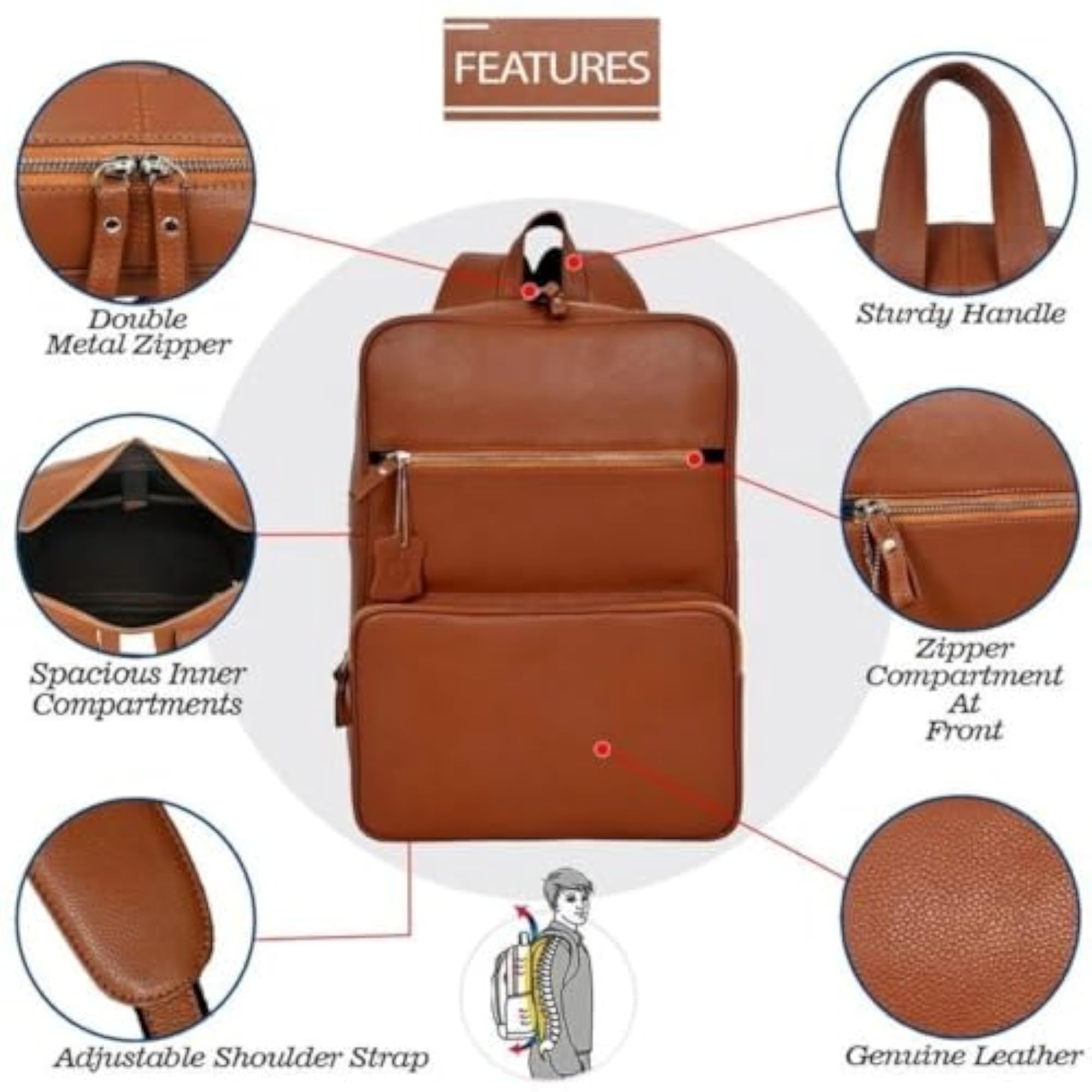 Genuine Leather Waterproof Laptop Backpack for Men