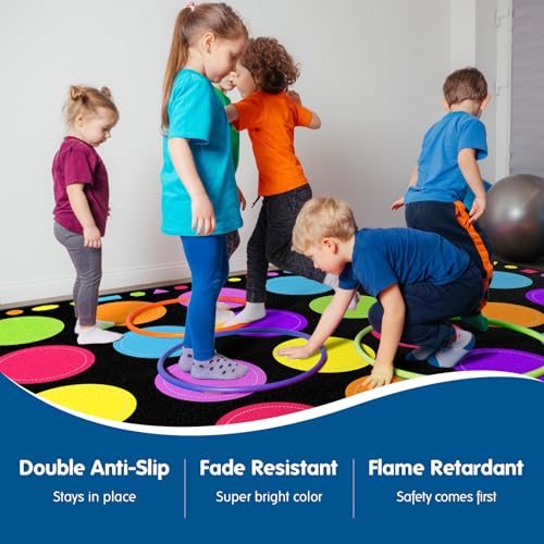 Booooom Jackson Classroom Rug - 7'6''x13' Macaron Calming Circle Preschool Classroom Carpet, Non-Slip & No-Trip Edges, Vibrant Colors for Kids Playroom Floor Mat - image 7