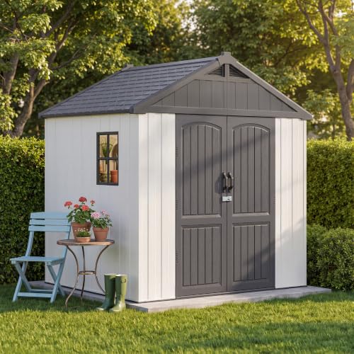Image of Greesum 8x6 FT Resin Outdoor Storage Shed with Floor, Beige