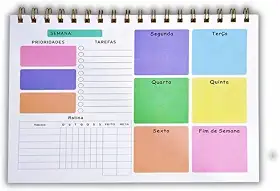 Planner Semanal Espiral Colorido 50 Folhas – Organização Visual com Prioridades, Tarefas e Hábitos para Rotina Pessoal, Escolar e Profissional