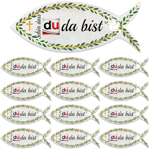 YBwanli Konfirmation/Kommunion deko 16 Stück gastgeschenk Taufe/Kommunion/Konfirmation Schön dass du da bistFisch Duplo geschenk Filz Verpackung Dankeschön geschenke