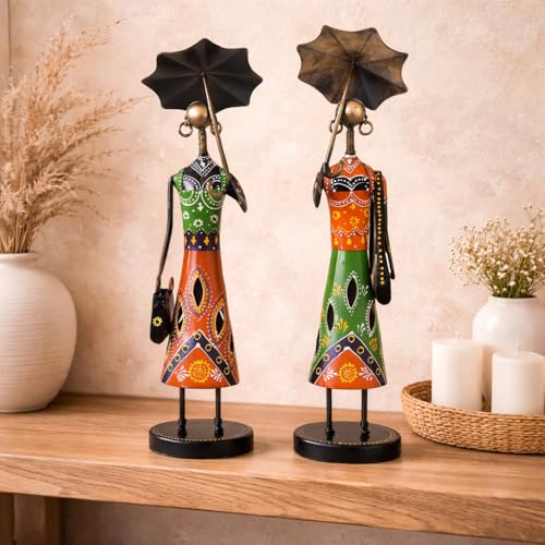 Image of CraftVatika Metal Fashion Dolls with Umbrella Statue Decorative Showpiece Items for Home Decor Living Room Bedroom Table Desk Decoration & Gifts