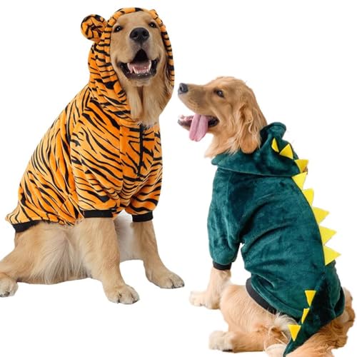 Hundekostüm Hundepullover Bademantel Hund Spaß Tiger mit Kapuze Halloween Rollenspiel Kostüm für Kleine & Mittlere Stitch Kostüm Hund Warm Winterkostüm (Dinosaurier, 4XL)