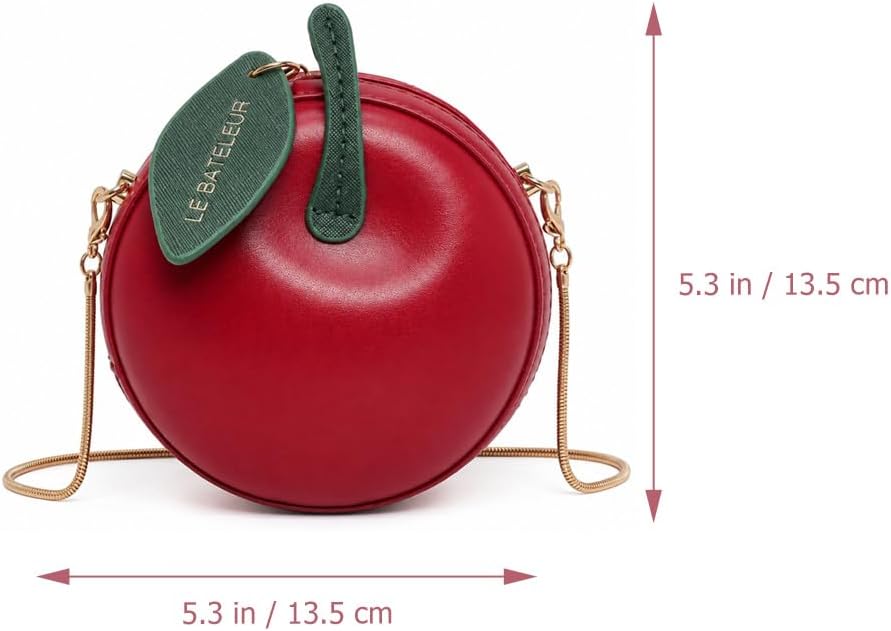 LUOZZY Apple Purse Shape Fruit Shape Handbag PU Leather Handbag Cartoon Shoulder Bag Adjustable Strap Apple Clutch for Women Girls - Fuchsia