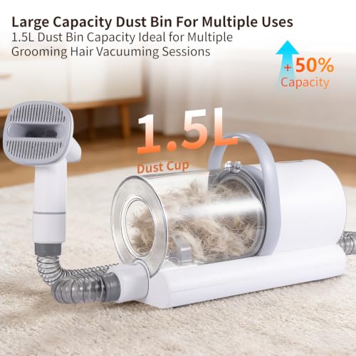 Dog Grooming Vacuum, 12000Pa Powerful with 1.5L Cup 7 in 1 Pet Electric Grooming Vacuum for with Hair Clipper & Shedding Brush, Low Noise, 3 Suction Levels for Thick Hair Cats & Dogs - Image 3
