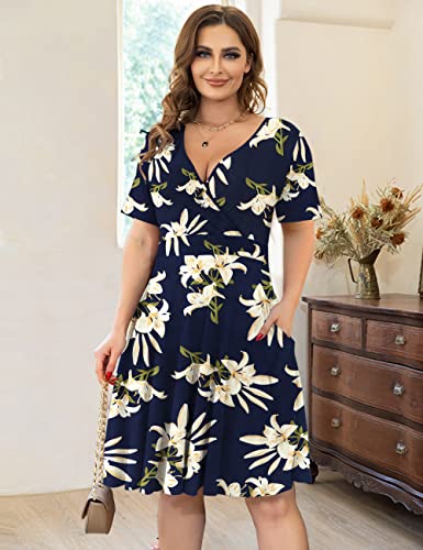 Image of Ahlaray Plus Size Faux Wrap Dress for Curvy Women with Pockets