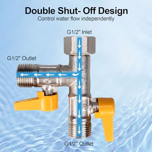Image of RV 3-Way By-Pass Valves Replacement, Solid Brass 3-Way Diverter Valves,RV Pump Converter Winterizing Part, Rv Water Pump Fittings 1 /2 inch NPT