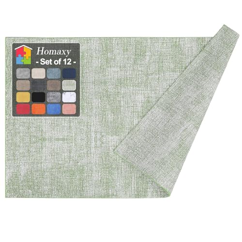 Homaxy PU Faux Leather Placemats for Dining Table, Set of 12, Grass Green