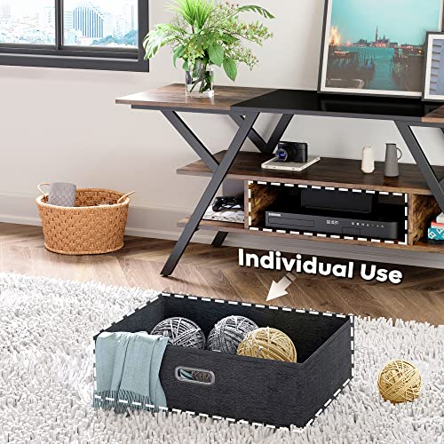 Bestier Bedroom TV Stand for 55 Inch TV Gaming Entertainment Center Industrial Rustic TV Stand with Led Lights 20 Modes TV Console with Fabric Drawer