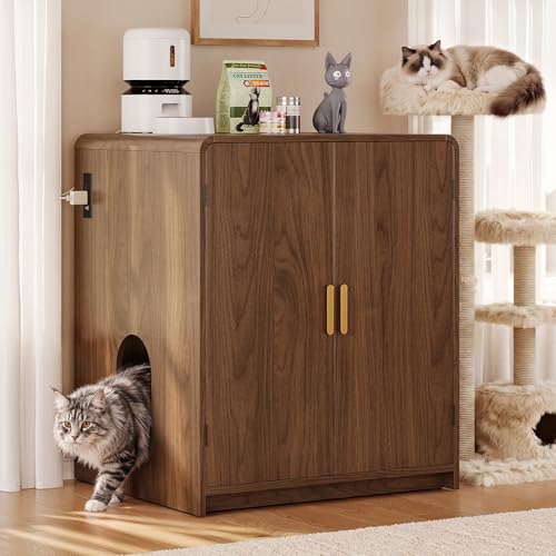 Image of ONBRILL 35 inch Cat Litter Box Enclosure for Self Cleaning Litter Box, Walnut