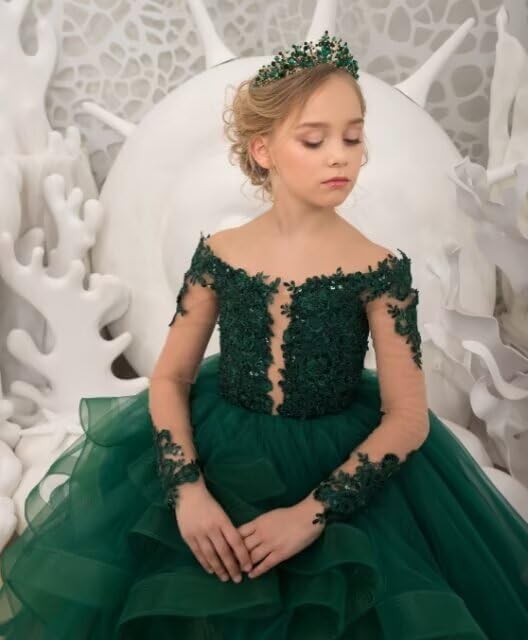 Long Sleeve Tulle Flower Girl Dress for Wedding Princess Pageant Dress for Kids Applique Party Prom Ball Gown4